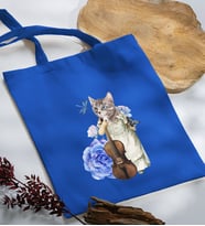 BK Gift Kedi Tasarımlı Mavi Kumaş Bez Çanta, Baskılı Omuz Çantası, Alışveriş Çantası, Arkadaşa Hediye-3