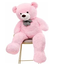 80 cm Papyonlu Peluş Ayıcık - % 100 YERLİ ÜRÜN (Pembe)