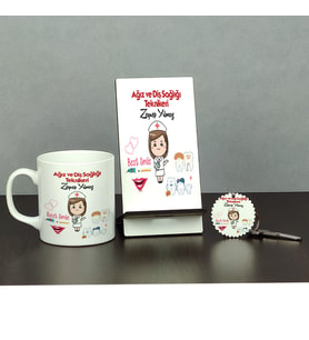 Ağız ve Diş Sağlığı Teknikeri Üçlü Set (Kupa + Telefon Standı + Anahtarlık) 001