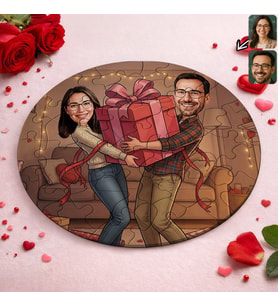 BK Gift Kişiye Özel Sevgili Karikatürlü Yuvarlak Puzzle 20x20cm -17, Sevgililer Günü Hediyesi, Sevgiliye Hediye