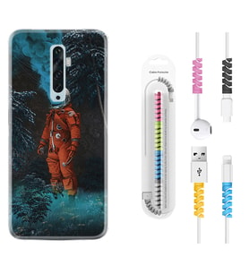 Oppo Reno 2Z 4 Lite 4 Pro 5 6 7 A31 Kılıf Kablo Koruma Spiral Silikon Astronot Smoke 1769