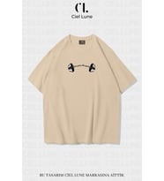 Unisex Kadın Erkek No Rain No Gain Baskılı Özel Tasarım Oversize T-shirt (Bej)