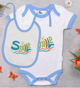 BK Kids Smile Tasarımlı Mavi Bebek Body Zıbın ve Mama Önlüğü Hediye Seti-1
