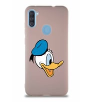 Samsung Galaxy M11 Soft Premier Kapak Donald Duck-F Tasarımlı Silikon Kılıf - Pudra (Şeffaf)