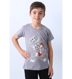 ERKEK ÇOCUK TSHİRT KARAKTER BASKILI BİSİKLET YAKA F16 (Gri)