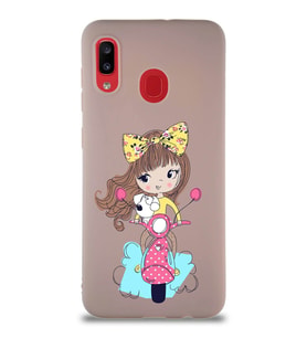 Samsung Galaxy A30 Soft Premier Kapak Vespagirl Tasarımlı Silikon Kılıf - Pudra (Şeffaf)