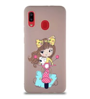 Samsung Galaxy A30 Soft Premier Kapak Vespagirl Tasarımlı Silikon Kılıf - Pudra (Şeffaf)