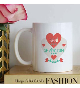 Kişiye Özel Seni Seviyorum Tasarımlı Kupa Bardak (Beyaz)