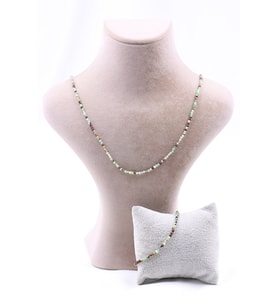 Krizopras Chrysoprase Taşı Doğal Taş Kolye Bileklik Seti Fasetli Kesim 2-3 mm