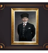 Altın Varaklı Çerçeveli Paspartulu Atatürk Tablo z4837 (Gold)