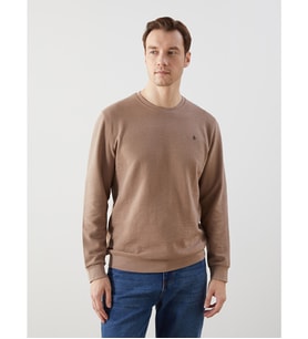 LCWAIKIKI Classic Bej Bisiklet Yaka Uzun Kollu Baskılı Erkek Sweatshirt