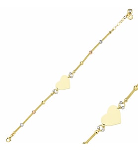 Kalp'li Plaka Altın Bileklik 14K Gold Dorikalı İsim Yazılır