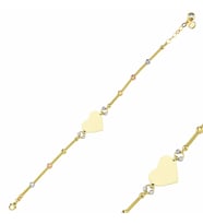 Kalp'li Plaka Altın Bileklik 14K Gold Dorikalı İsim Yazılır