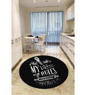 Siyah Kaymaz My Kitchen My Rules Daire Mutfak Halısı AR859