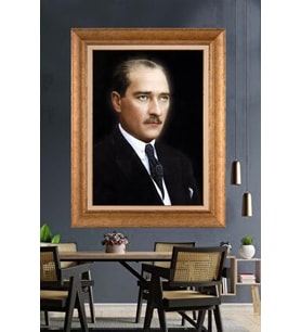 Altın Varaklı Çerçeveli Paspartulu Atatürk Tablo TR1493 (Gold)