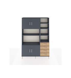 Arges Dolap 9 Raflı 4 Çekmeceli 4 Kapaklı 132x30x195 Antrasit-Antrasit/Çam