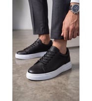 Asterio %100 Hakiki Deri Sararmayan Faylon Taban Sneaker Klasik Siyah Beyaz Ayakkabı