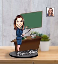 Kişiye Özel Öğretmen Karikatürlü İki Katmanlı Ahşap Biblo Bayan-18-Eco