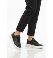 AYK'S Beyaz Bağcıklı Cilt Hafif Unisex Sneaker Aper 049 G (Siyah - Beyaz)