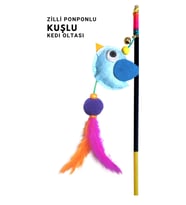 Kuşlu Ponponlu Zilli Kedi Oltası