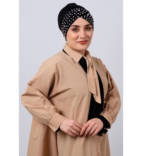 Siyah Pratik Hazır Geçmeli Tesettür Bone Sandy Kumaş Taşlı 1456_01
