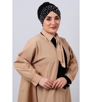 Siyah Pratik Hazır Geçmeli Tesettür Bone Sandy Kumaş Taşlı 1456_01