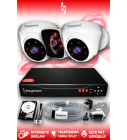 BAYICAM 3 Kameralı Kare 2 İç Kamera Set 250 GB HDD Full HD Gece Görüşlü Güvenlik Kamerası Sistemi