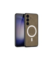 Samsung Galaxy S24 Plus Uyumlu Kılıf M-safe Şarj Özellikli Deri Tasarımlı Zore Kıpta Nubuk Kapak (Kahverengi)