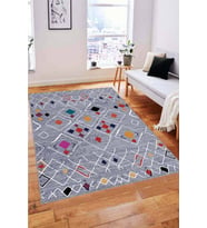 Gri Etnik Kaymaz Tabanlı Makinede Yıkanabilir Halı AR223 - 100 x 160 cm