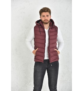 WAPP UNİSEX SİYAH JEL DOLGU  ÇIKARILABİLEN KAPÜŞONLU ŞİŞME YELEK (Bordo)