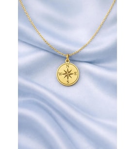 Kişiye Özel 925 Ayar Gümüş Zarif Pusula Kolye (Gold)