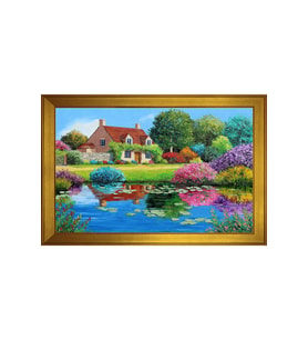 Manzara Temalı Kanvas Tablo 80 x 110 cm Gold Çerçeve