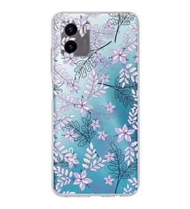 PrintiFy Vivo Y15s Uyumlu Kamera Korumalı Floral Lila Tasarımlı Şeffaf Silikon Kılıf