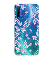 Huawei P20 Lite 2019 Uyumlu Kapak Floral Pudra Tasarımlı Şeffaf Silikon Kılıf