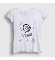 Presmono Kadın Beyaz Skull 5 Seconds Of Summer T-Shirt 79158tt (Beyaz)