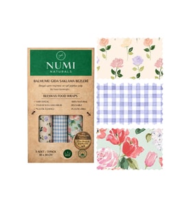 NUMI Naturals Balmumu Gıda Saklama Bezleri – Premium 3’lü Set (30×30 cm) - Vintage Rose Serisi