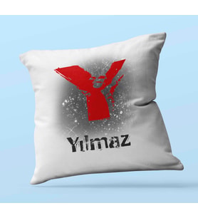 Kişiye Özel Y Harfi Temalı Karakter Tasarım Saten Kare Yastık (Beyaz)
