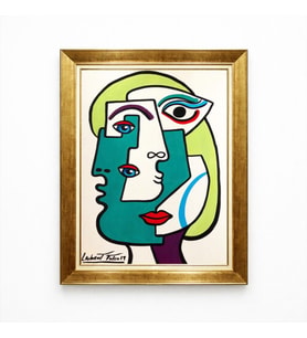 Tablore Picasso Tarzı Kübist Soyut Çerçeveli Tablo Sanatsal Portre Duvar Dekoru