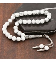 Doğal Taşlı Jasper Dalmaçya Model Taşlı Gümüş Tesbih (Bej)