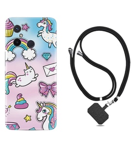 Xiaomi Redmi 12C Kılıf Silikon Boyun Askılı İpli Desenli Silikon Unicorn Mektup 1800