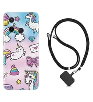 Xiaomi Redmi 12C Kılıf Silikon Boyun Askılı İpli Desenli Silikon Unicorn Mektup 1800