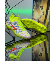Unisex Krampon Çoraplı Çivili Desenli Bağcıklı Air Halı Saha Ve Çim Zemin Futbol Spor Ayakkabısı 2060KR (Beyaz-Sarı)