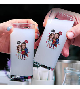 Kahraman Aşıklar Karikatürlü İkili Rakı Bardağı Seti