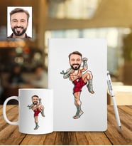 Kişiye Özel Kick Box Tasarımlı Karikatür Defter Kalem Kupa Set 112
