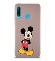 Huawei P30 Lite Soft Premier Kapak Mickey Mouse-B Tasarımlı Silikon Kılıf - Pudra (Şeffaf)