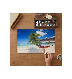 Palm Ağacı - Kumsal - Deniz - Hamak Tasarımı 240 parça Ahşap Puzzle Ahşap Kutuda MP08312