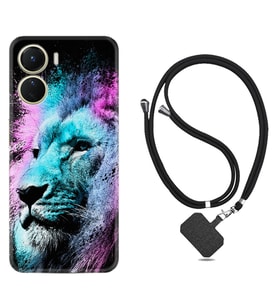 Vivo Y16 Kılıf Silikon Boyun Askılı İpli Desenli Silikon Pink Blue Leon 1603