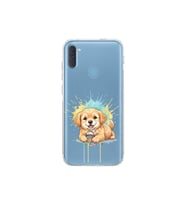 Samsung Galaxy M11 ile Uyumlu Splash Köpek Tasarımlı Şeffaf Silikon Kılıf