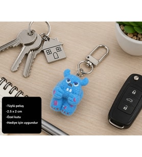 Mavi Peluş Canavar Charm Anahtarlık Sevimli Figür Çanta Aksesuarı Hediye