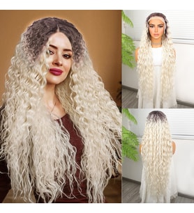 Açık Kumral Platin Ombreli Fiber Sentetik Tül Peruk